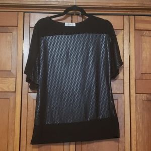 Black Oversized Shirt with Pleather Detail